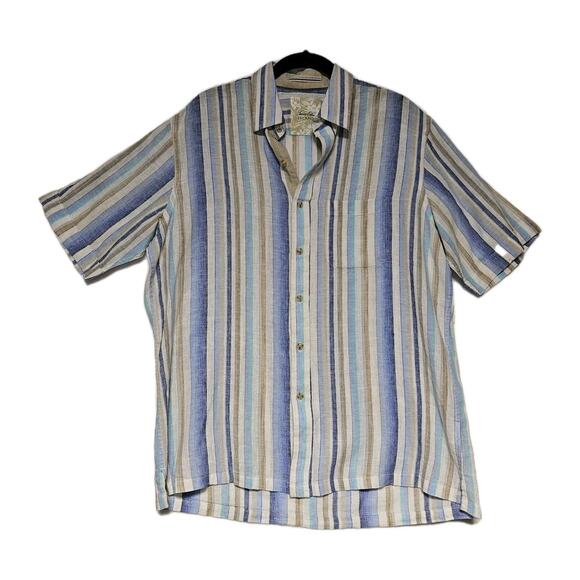 Tasso Elba Island Linen Blend Shirt Mens‎ Sz M Striped Beachy Coastal Preppy - Picture 2 of 8